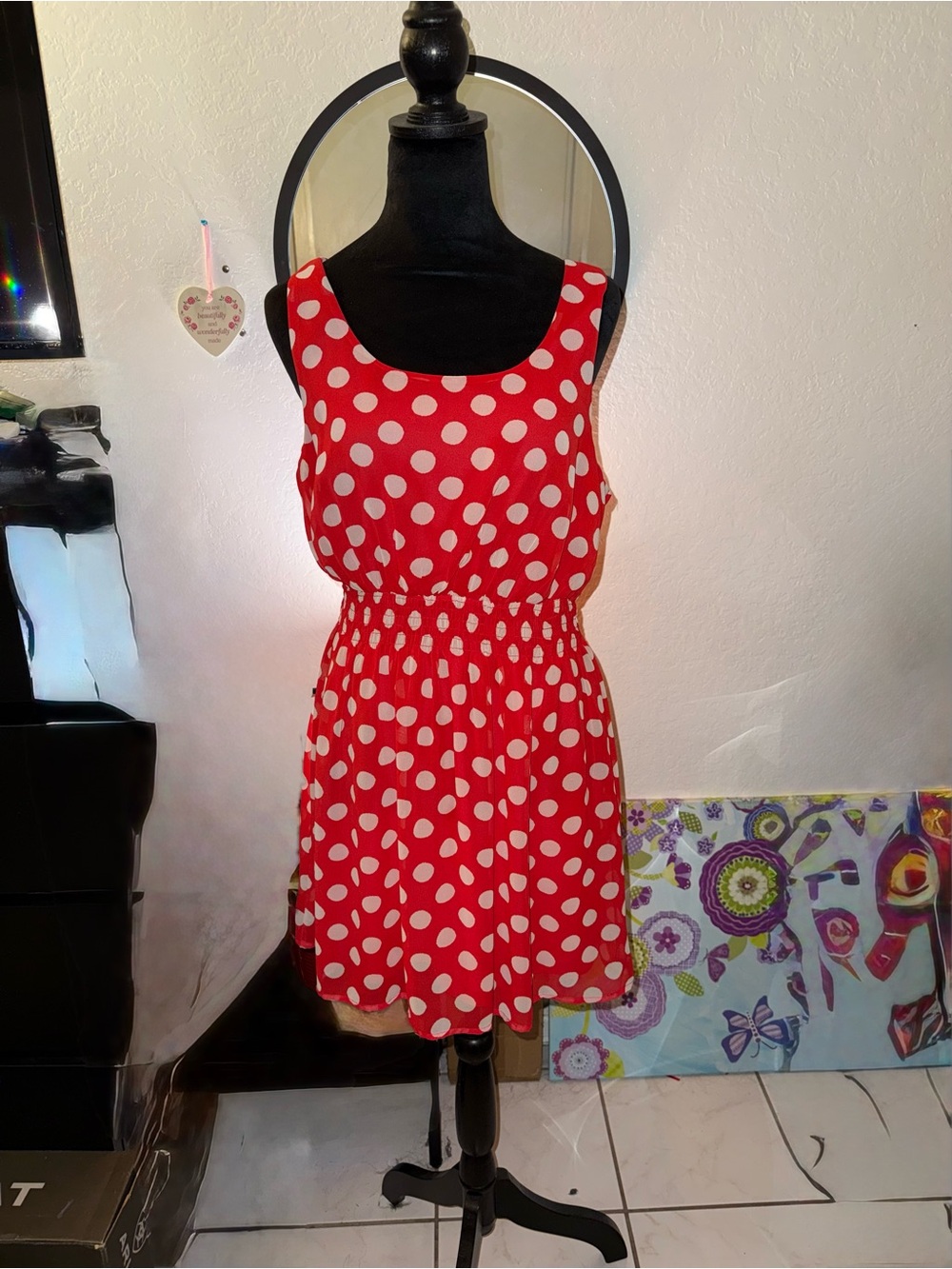 Forever 21 Red and White Polka Dot Sleeveless Mini Dress